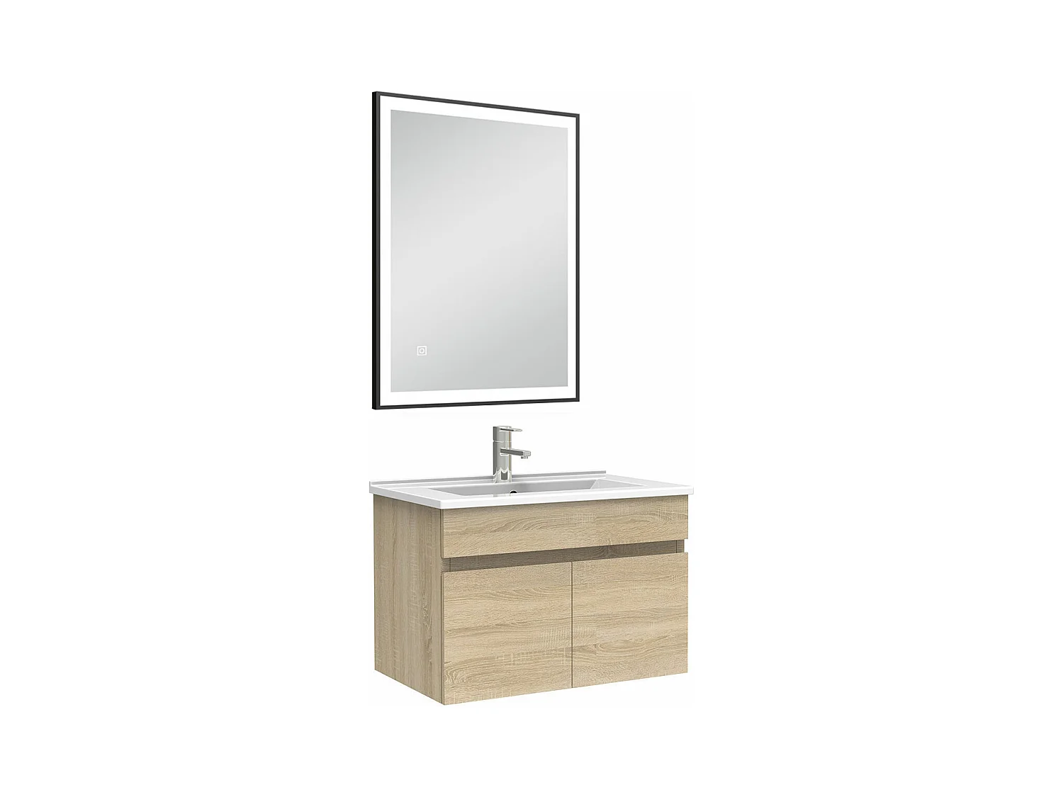 Meuble simple vasque 60cm avec miroir 3 couleurs et dimmable chêne wotan