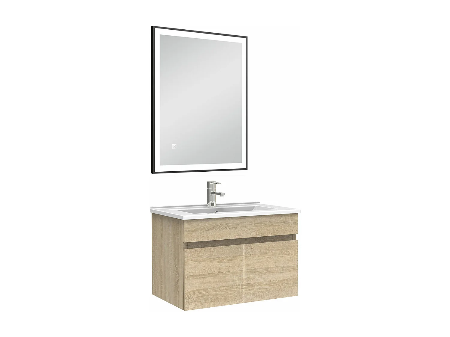 Meuble simple vasque 60cm avec miroir 3 couleurs et dimmable chêne wotan