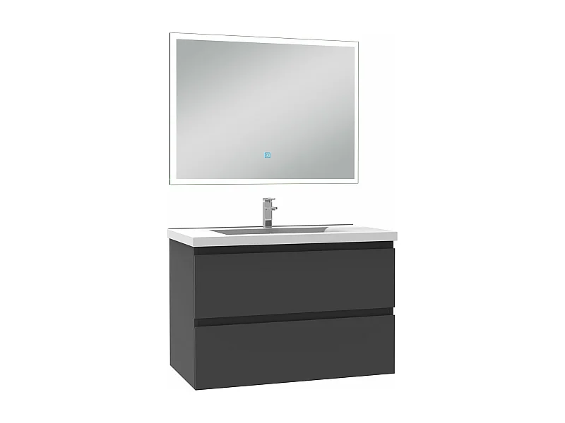 Ensemble meuble Salle de Bain 80cm simple vasque et miroir lumineux 3 couleurs et dimmable anthracite