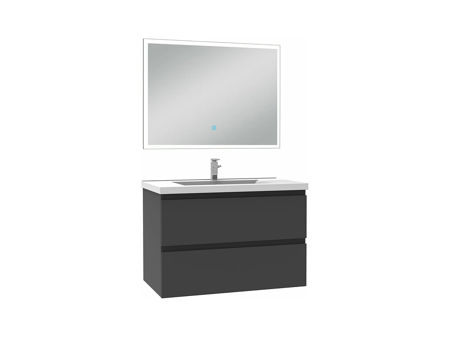 Ensemble meuble Salle de Bain 80cm simple vasque et miroir lumineux 3 couleurs et dimmable anthracite