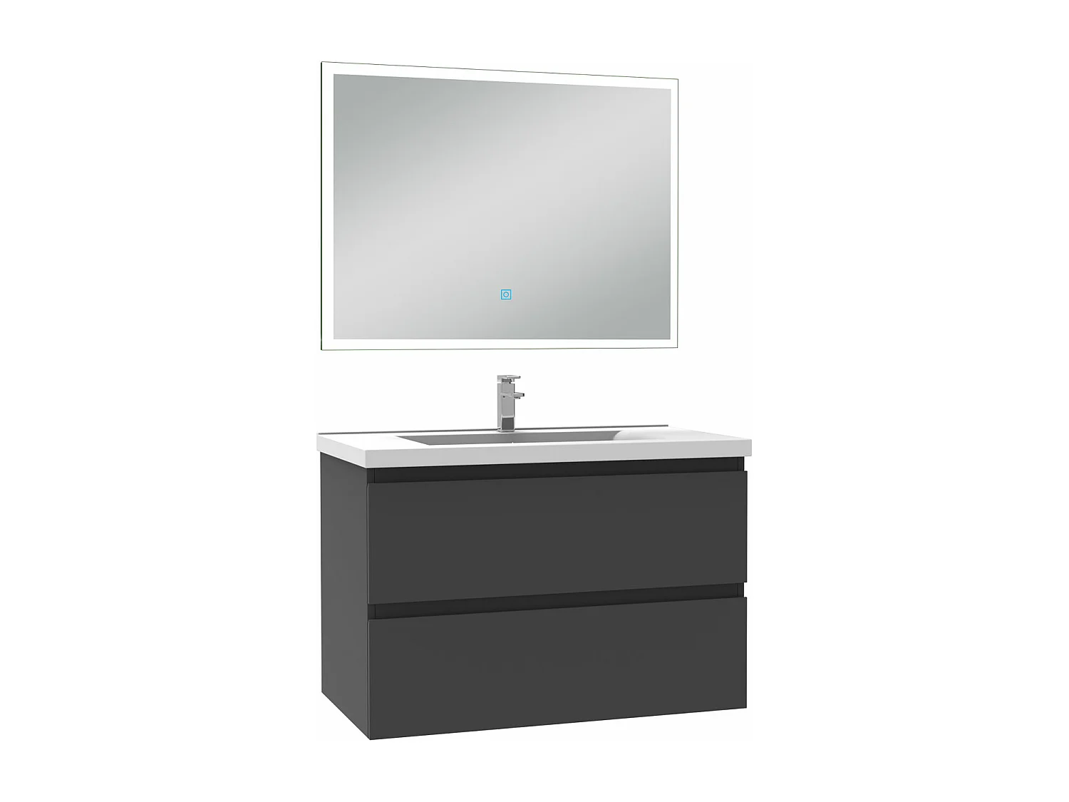 Ensemble meuble Salle de Bain 80cm simple vasque et miroir lumineux 3 couleurs et dimmable anthracite