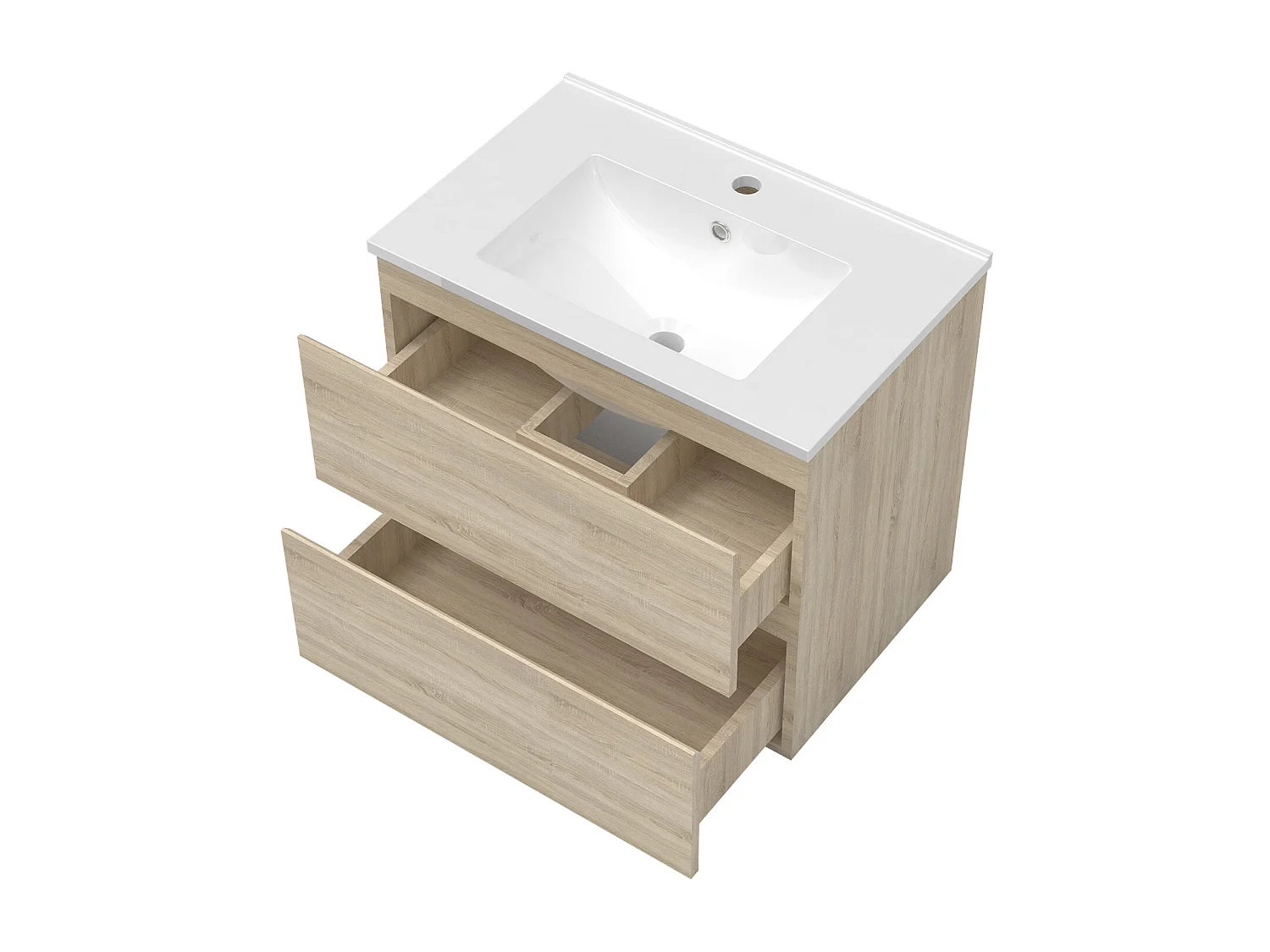 Meuble Salle de Bain 80cm Chêne Wotan simple vasque et miroir lumineux 3 couleurs et dimmable
