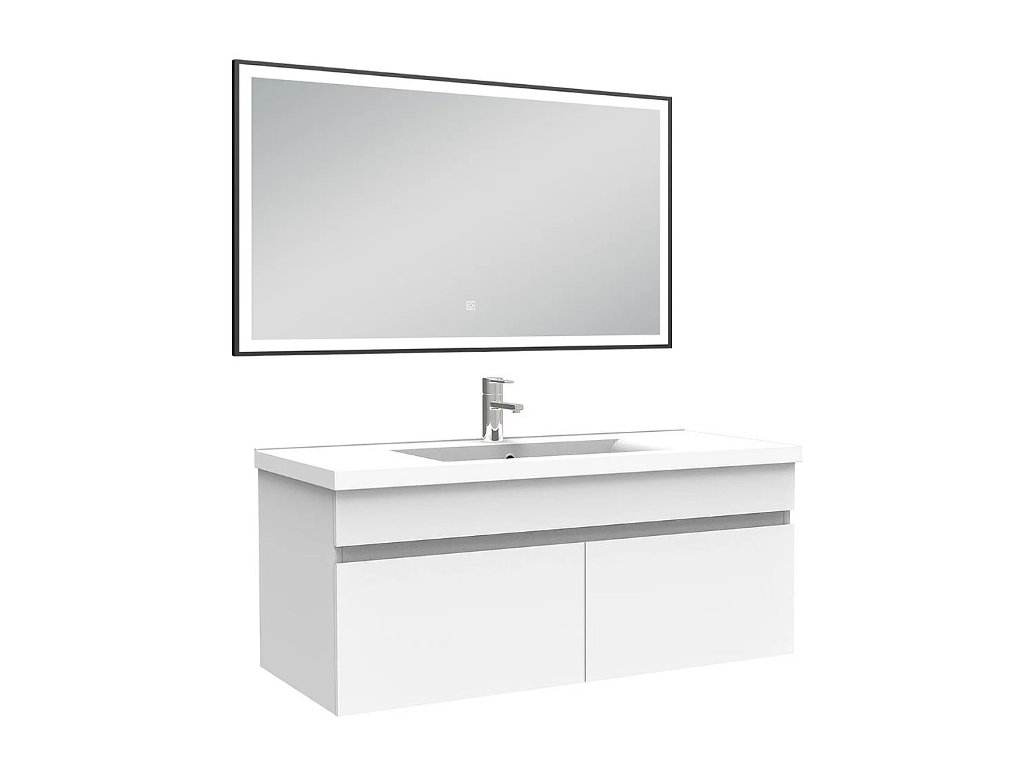 Meuble simple vasque 100cm avec miroir 3 couleurs et dimmable blanc