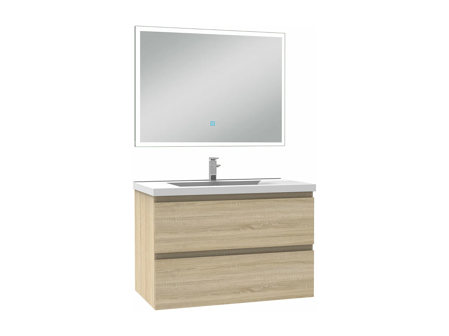 Ensemble meuble Salle de Bain 80cm simple vasque et miroir lumineux 3 couleurs et dimmable chêne wotan