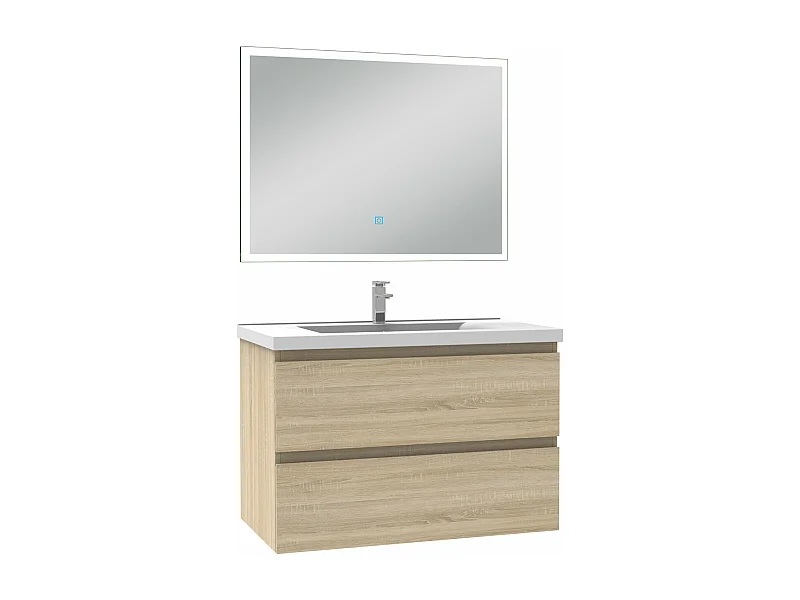 Ensemble meuble Salle de Bain 80cm simple vasque et miroir lumineux 3 couleurs et dimmable chêne wotan