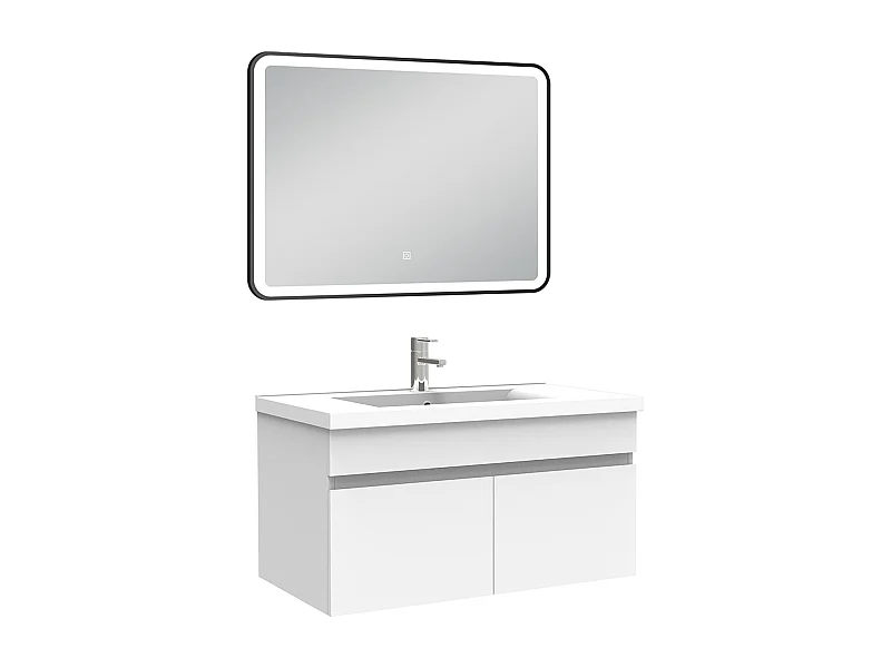 Meuble simple vasque 80cm avec miroir 3 couleurs + dimmable blanc