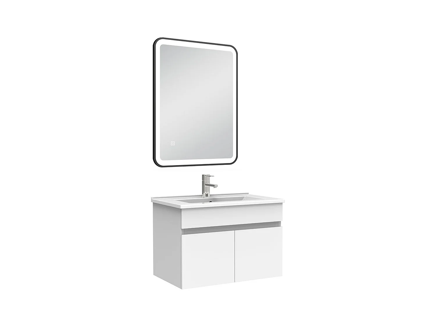 Meuble simple vasque 60cm avec miroir 3 couleurs + dimmable blanc