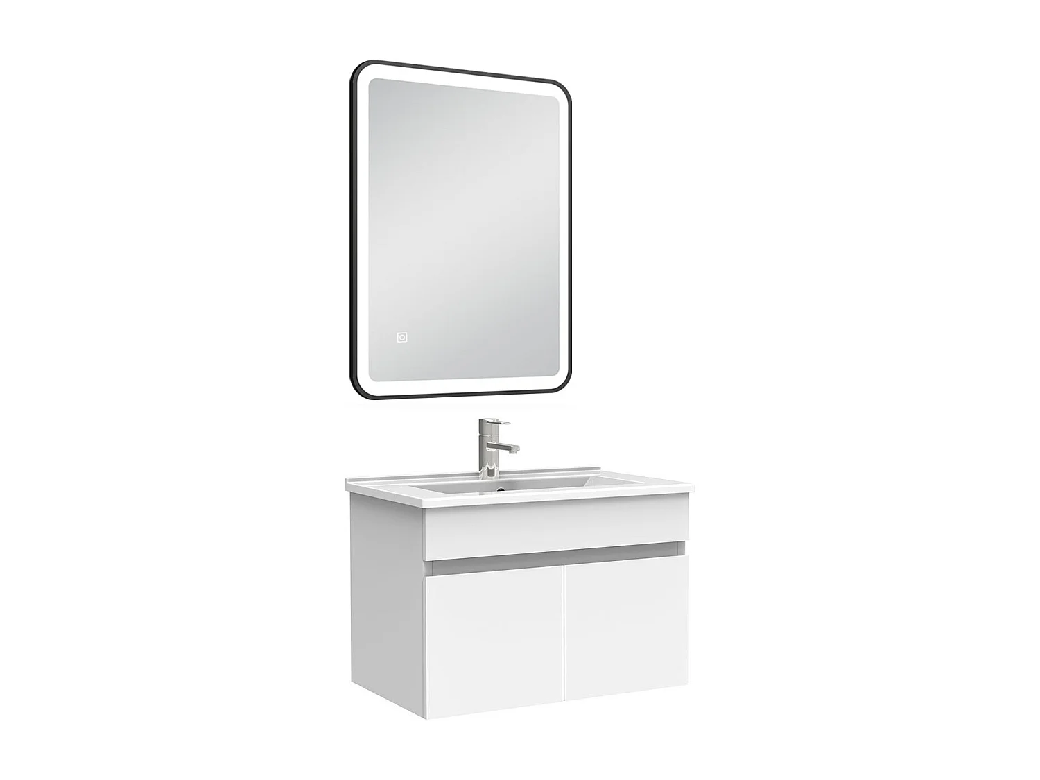 Meuble simple vasque 60cm avec miroir 3 couleurs + dimmable blanc