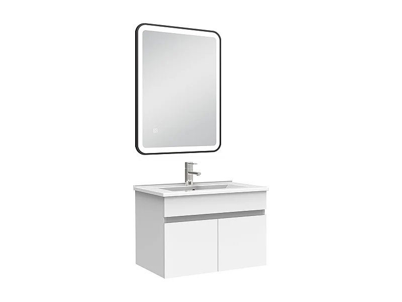 Meuble simple vasque 60cm avec miroir 3 couleurs + dimmable blanc