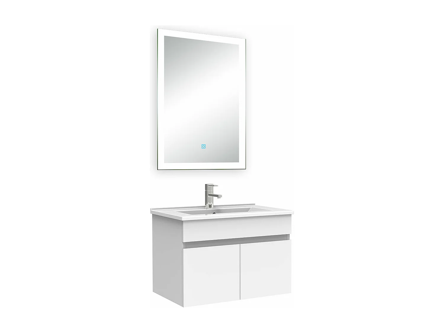 Ensemble meuble Salle de Bain 60cm simple vasque + miroir lumineux 3 couleurs + dimmable blanc