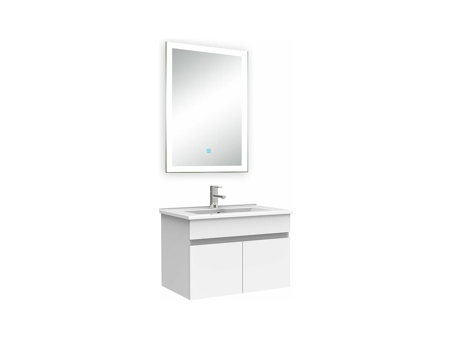 Ensemble meuble Salle de Bain 60cm simple vasque + miroir lumineux 3 couleurs + dimmable blanc