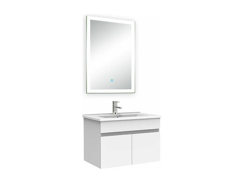 Ensemble meuble Salle de Bain 60cm simple vasque + miroir lumineux 3 couleurs + dimmable blanc