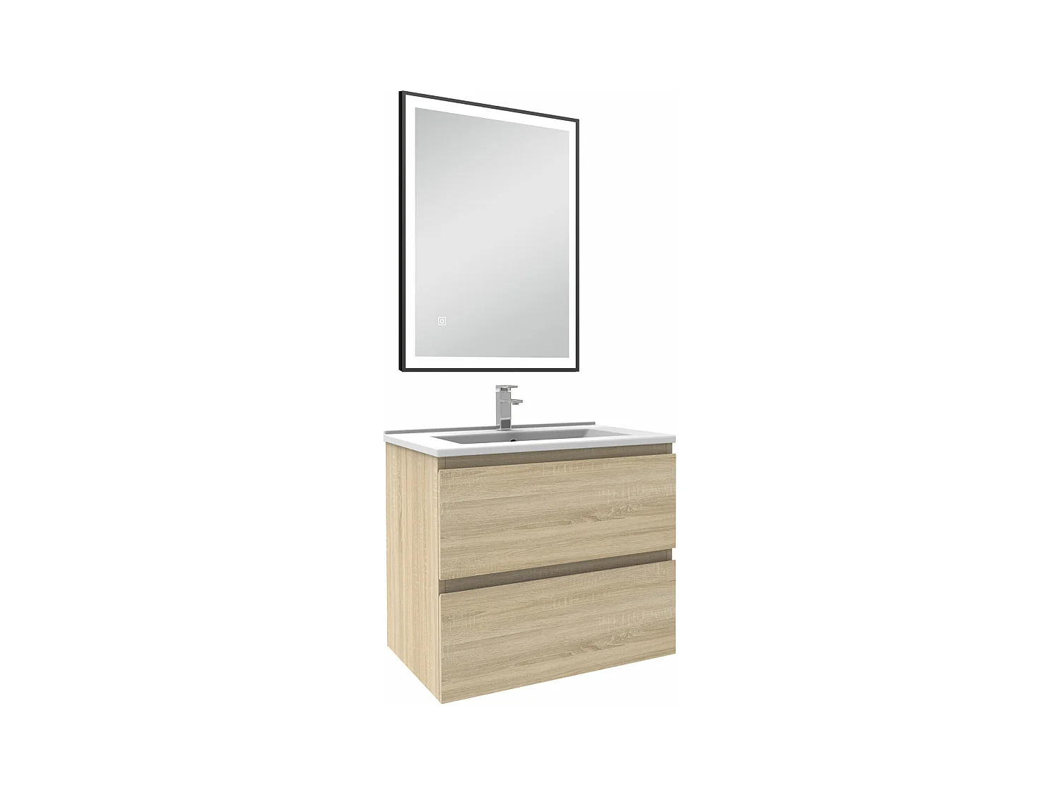 Meuble Salle de Bain 60cm Chêne Wotan simple vasque et miroir lumineux 3 couleurs et dimmable