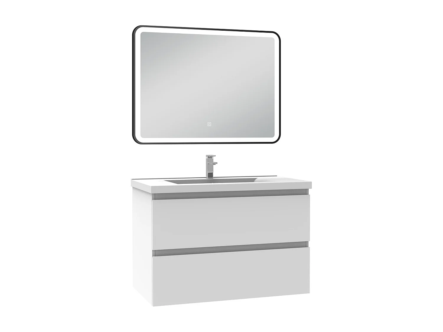 Meuble Salle de Bain 80cm Blanc simple vasque + miroir lumineux 3 couleurs + dimmable