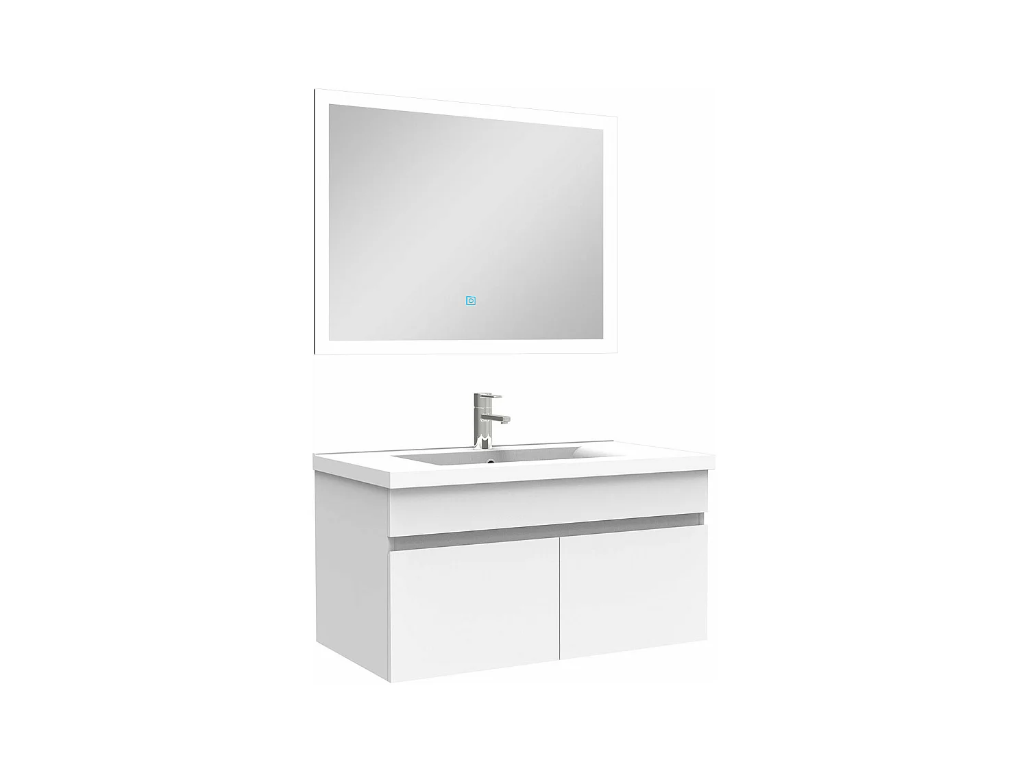 Ensemble meuble Salle de Bain 80cm simple vasque + miroir lumineux 3 couleurs + dimmable blanc