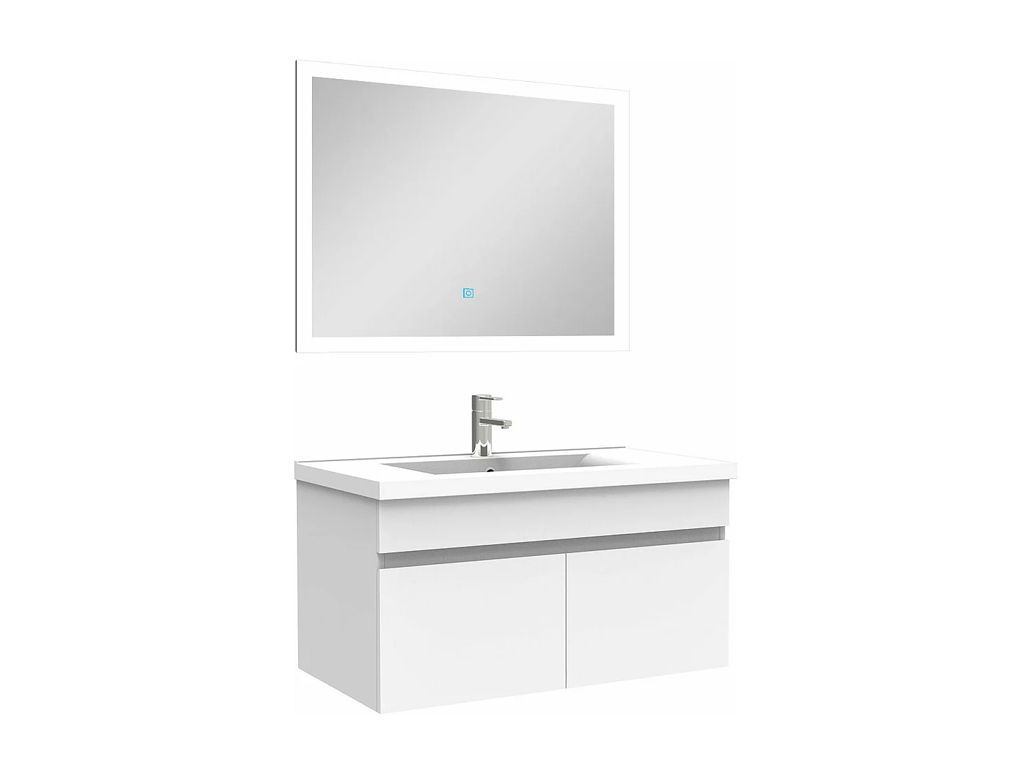 Ensemble meuble Salle de Bain 80cm simple vasque + miroir lumineux 3 couleurs + dimmable blanc