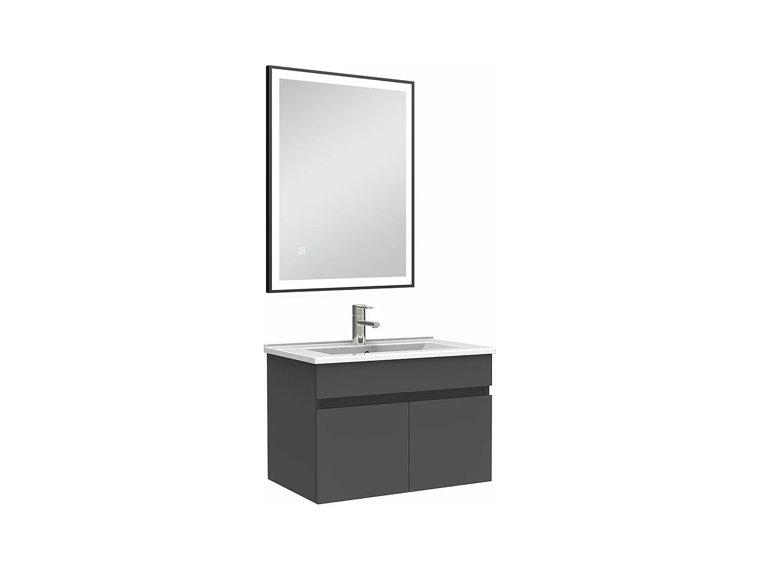 Meuble simple vasque 60cm avec miroir 3 couleurs et dimmable anthracite