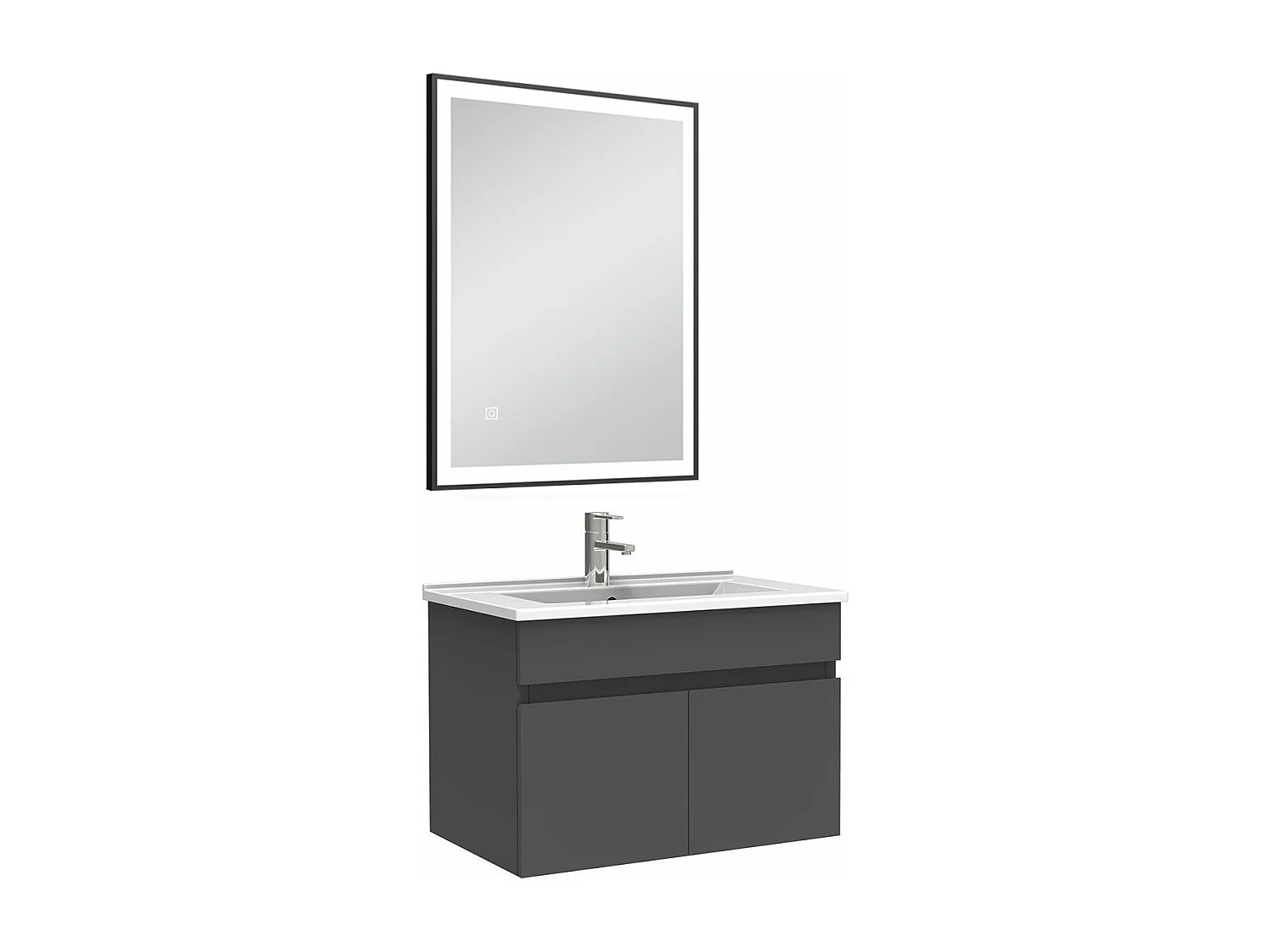 Meuble simple vasque 60cm avec miroir 3 couleurs et dimmable anthracite