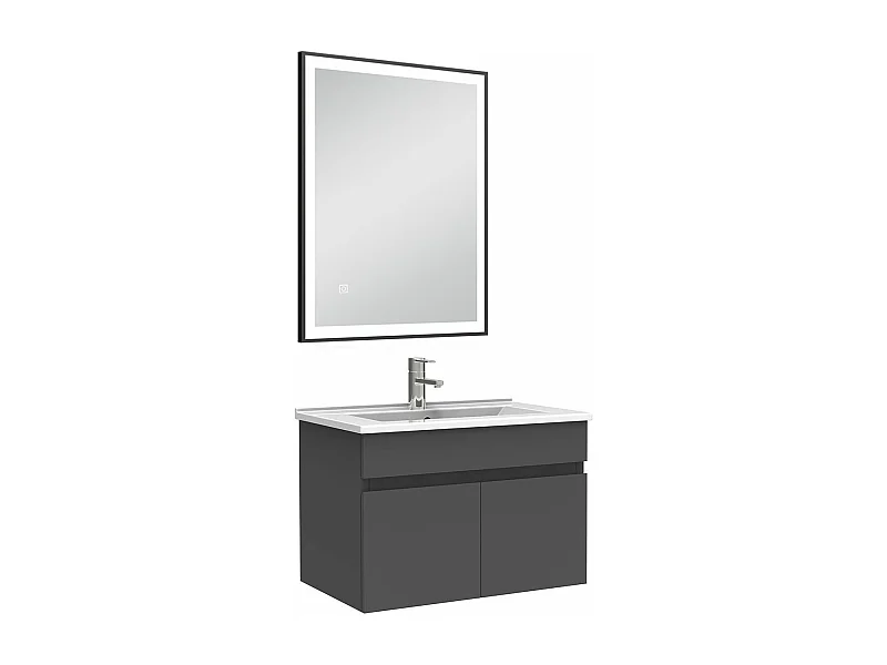 Meuble simple vasque 60cm avec miroir 3 couleurs et dimmable anthracite