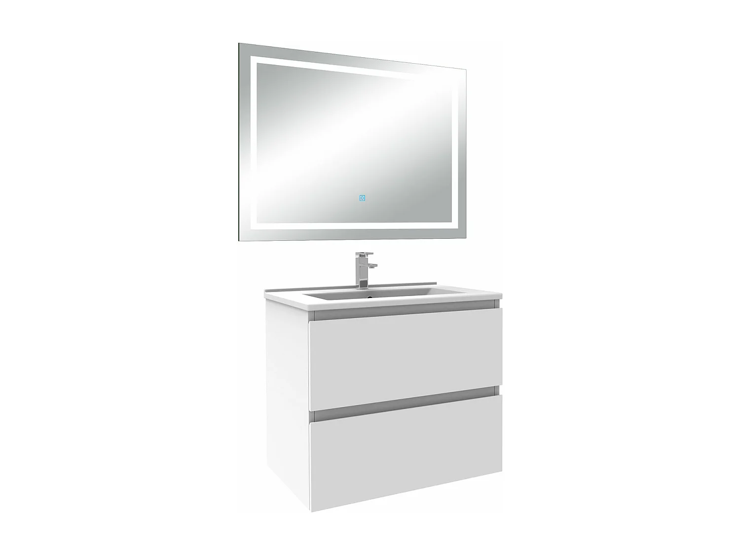 Ensemble meuble Salle de Bain 60cm Blanc simple vasque et miroir lumineux 3 couleurs et dimmable