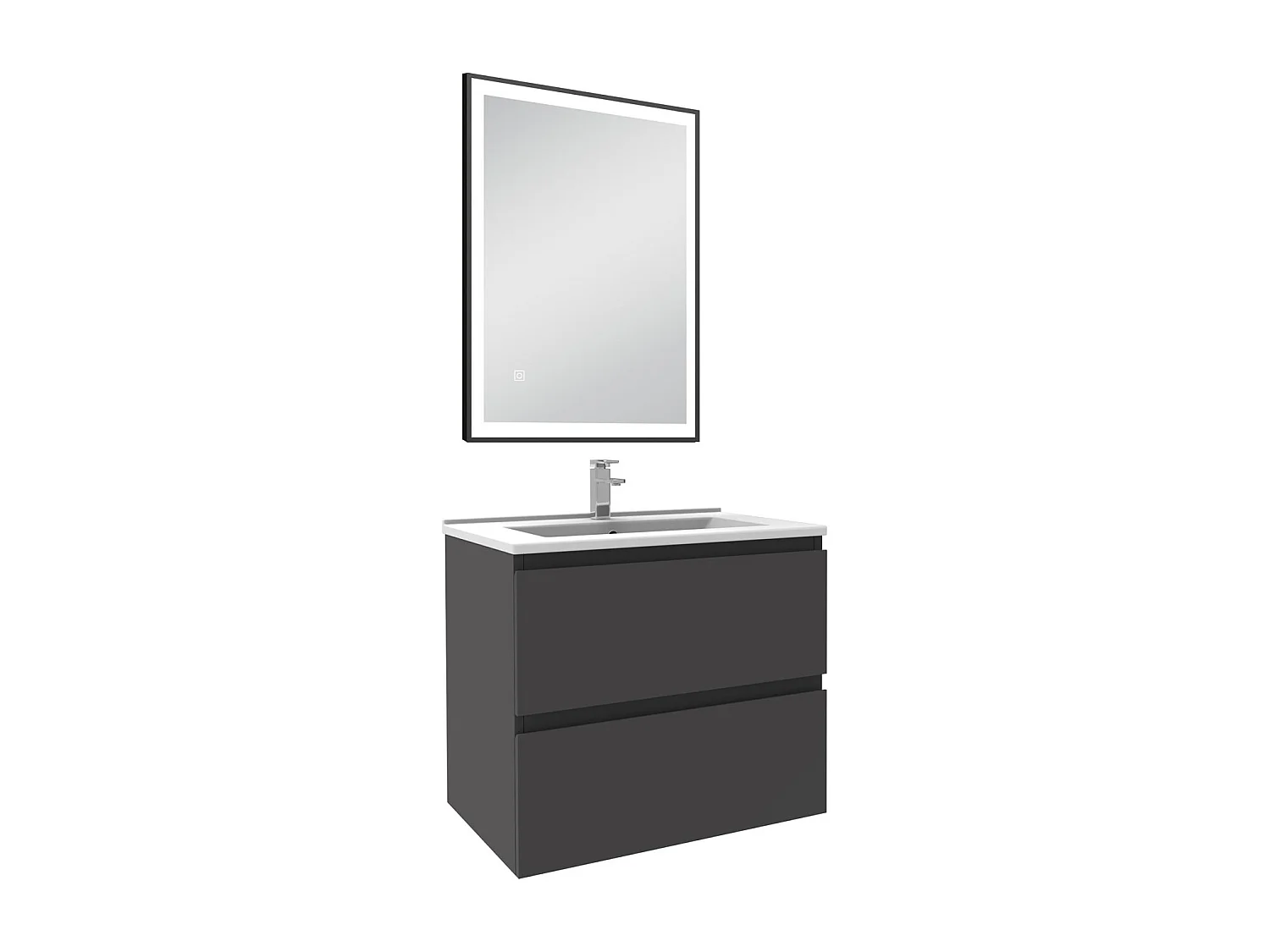 Meuble Salle de Bain 60cm Anthracite simple vasque et miroir lumineux 3 couleurs et dimmable