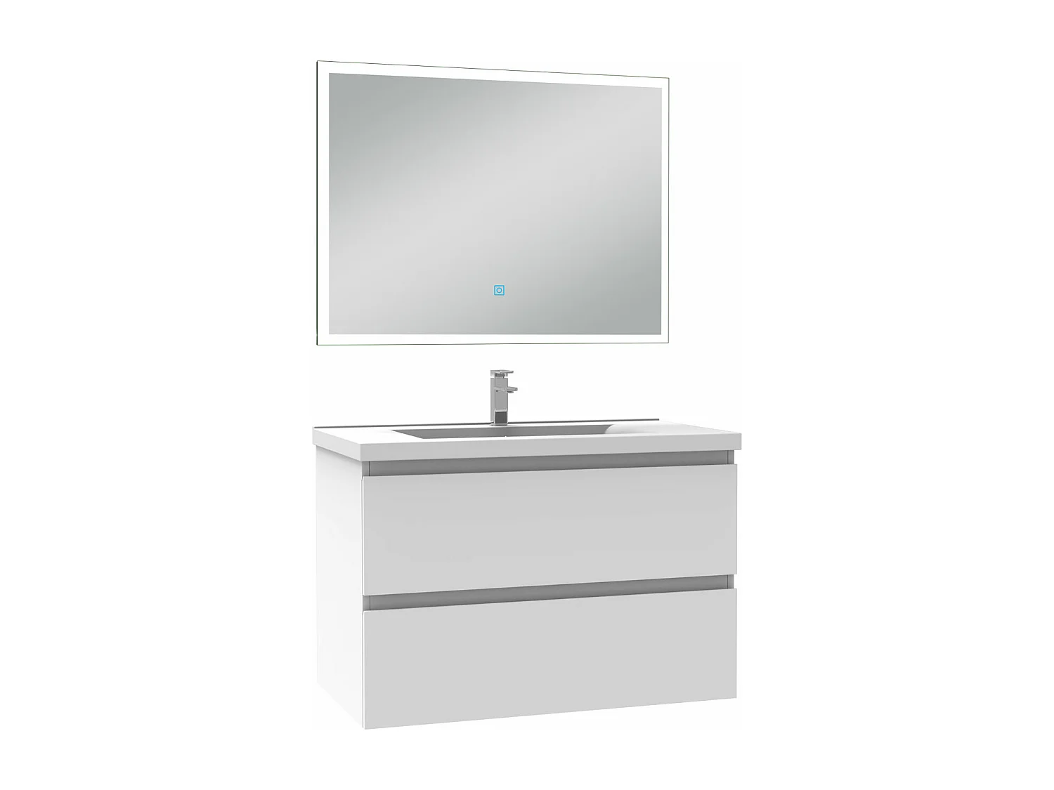 Ensemble meuble Salle de Bain 80cm simple vasque et miroir lumineux 3 couleurs et dimmable blanc