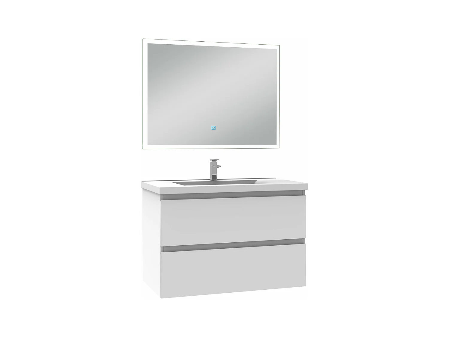 Ensemble meuble Salle de Bain 80cm simple vasque et miroir lumineux 3 couleurs et dimmable blanc