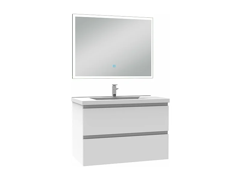 Ensemble meuble Salle de Bain 80cm simple vasque et miroir lumineux 3 couleurs et dimmable blanc