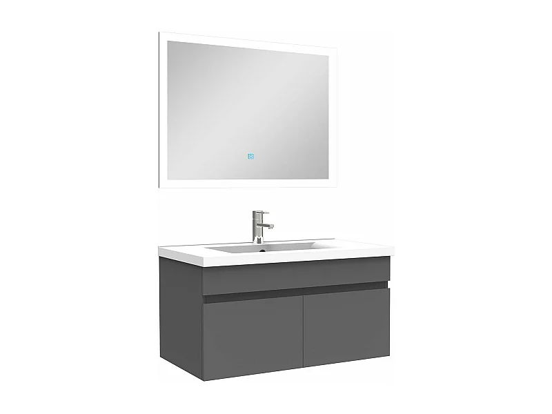 Ensemble meuble Salle de Bain 80cm simple vasque + miroir lumineux 3 couleurs + dimmable anthracite
