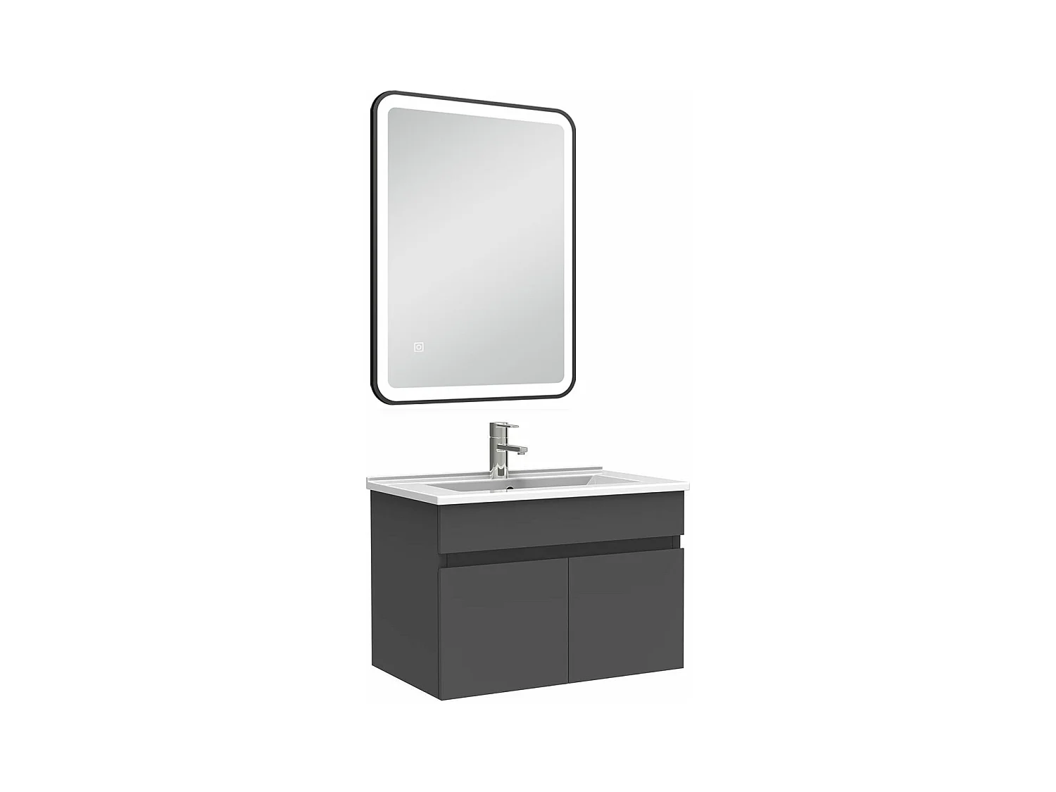 Meuble simple vasque 60cm avec miroir 3 couleurs + dimmable anthracite
