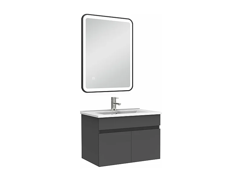 Meuble simple vasque 60cm avec miroir 3 couleurs + dimmable anthracite