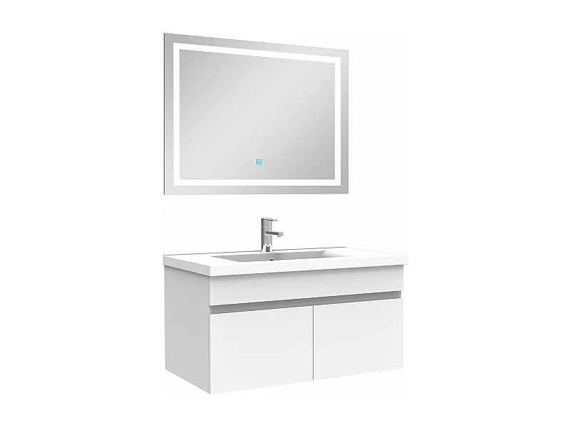 Ensemble meuble Salle de Bain 80cm Blanc simple vasque + miroir lumineux 3 couleurs + dimmable