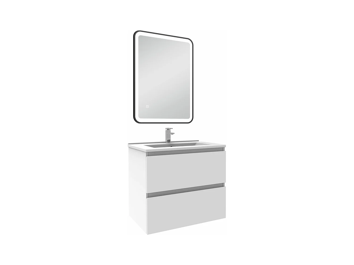 Meuble Salle de Bain 60cm Blanc simple vasque + miroir lumineux 3 couleurs + dimmable