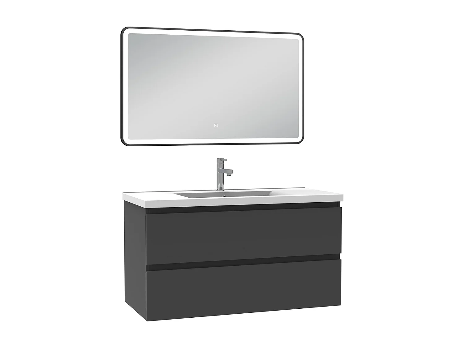 Meuble Salle de Bain 100cm Anthracite simple vasque + miroir lumineux 3 couleurs + dimmable