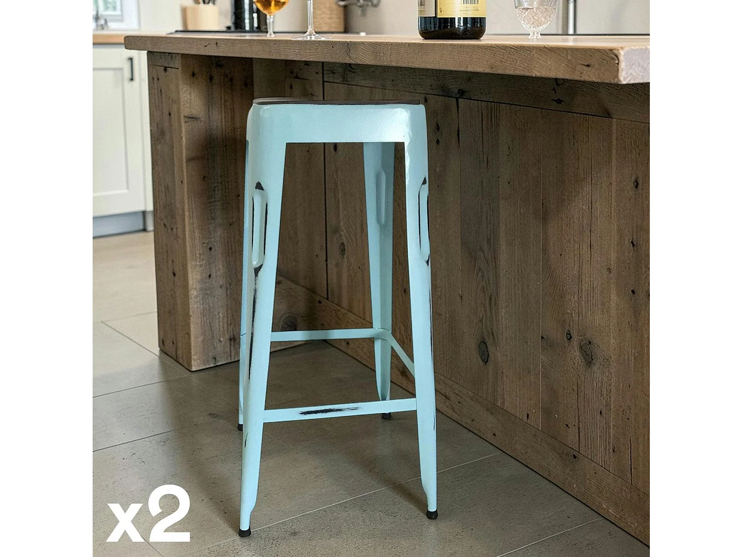 Tabouret de bar bleu (lot de 2) LEEDS