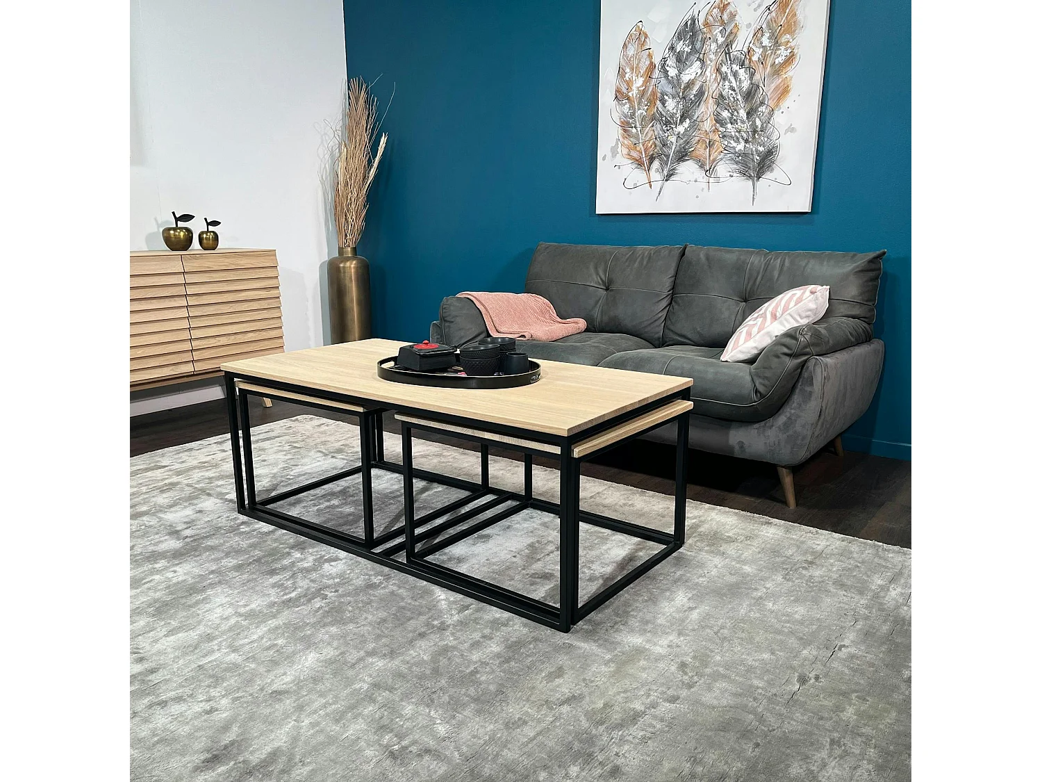 Table basse gigogne en bois de chêne blanc (lot de 3) COLOGNE