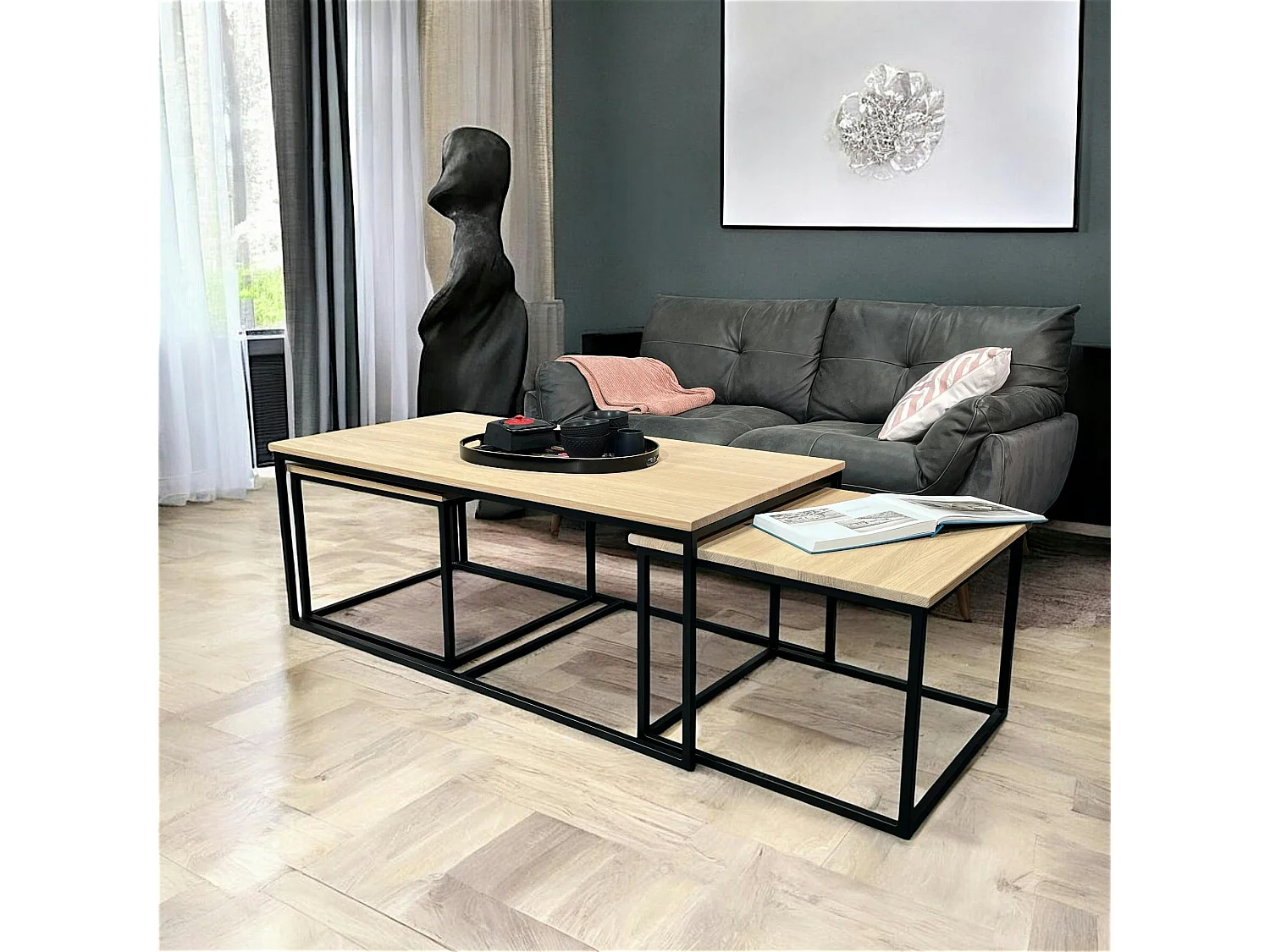 Table basse gigogne en bois de chêne blanc (lot de 3) COLOGNE