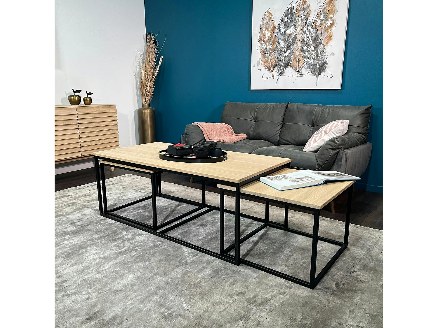 Table basse gigogne en bois de chêne blanc (lot de 3) COLOGNE