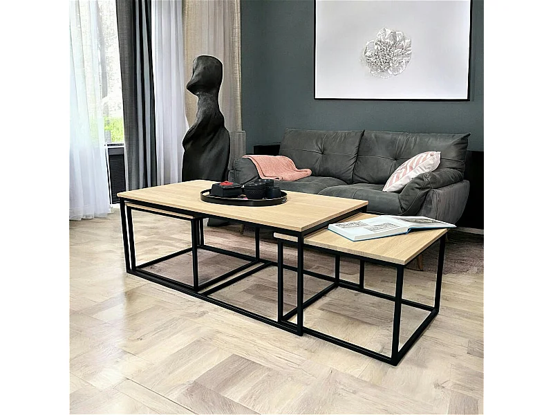 Table basse gigogne en bois de chêne blanc (lot de 3) COLOGNE