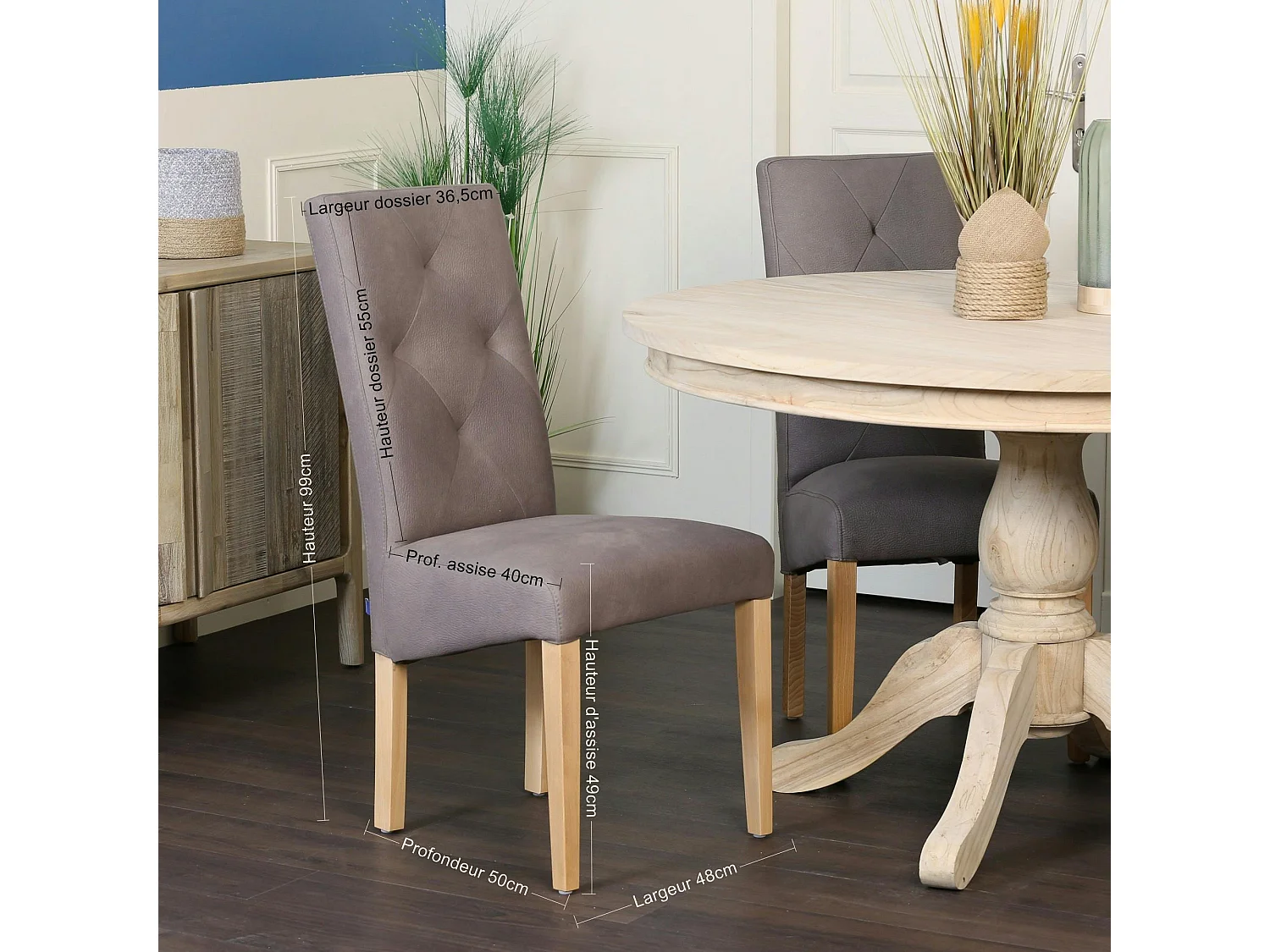 Chaise salle à manger taupe capitonnée MANOIR