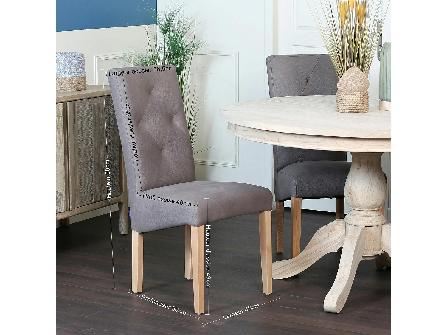 Chaise salle à manger taupe capitonnée MANOIR