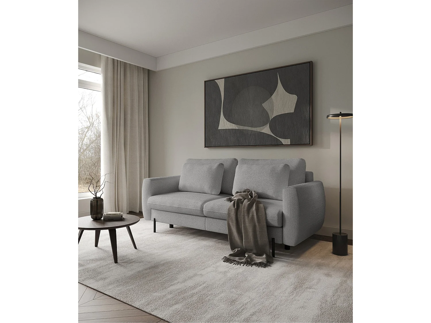 Sofa mit Schlaffunktion und Bouclé-Bezug - grau - SAVOY