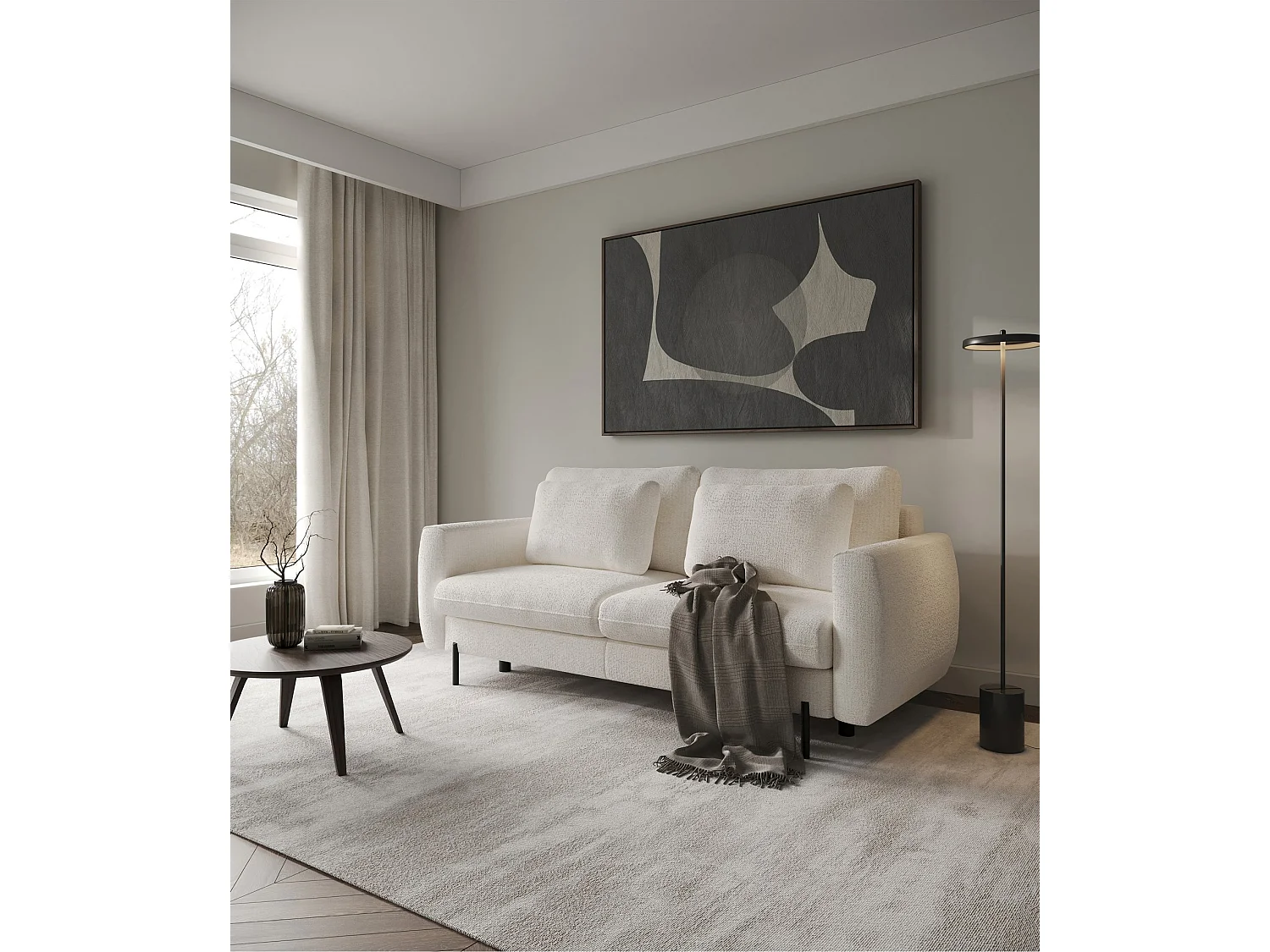 Canapé convertible 3 places - en tissu chenille crème imperméable - RANE