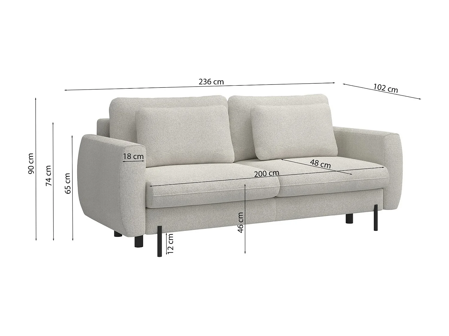 Canapé convertible 3 places - en tissu chenille crème imperméable - RANE