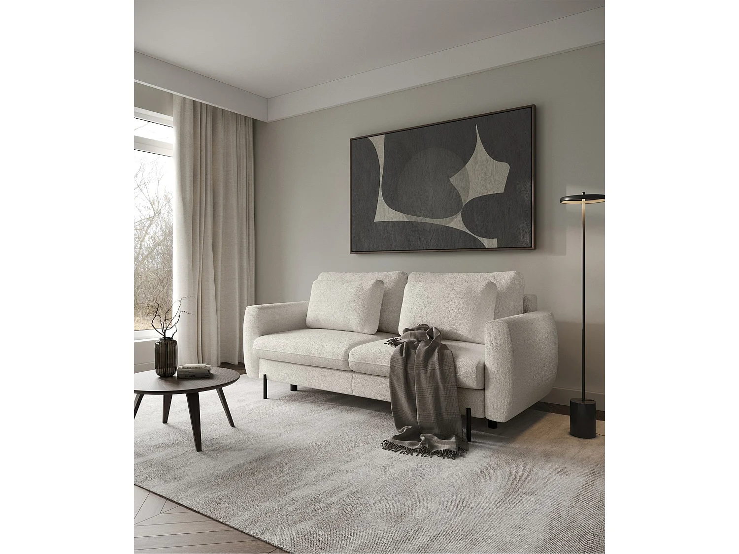 Sofa mit Schlaffunktion und Bouclé-Bezug - cremeweiß - SAVOY