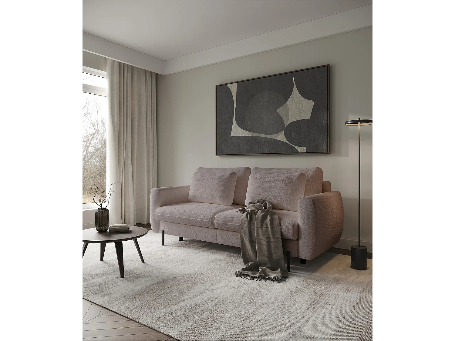 Sofa mit Schlaffunktion und Chenille-Bezug - beige - SAVOY