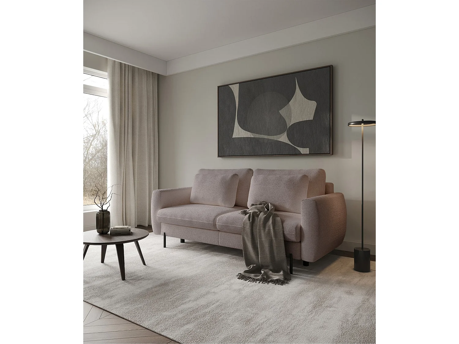 3-zits slaapbank - in waterdichte beige chenillestof - RANE