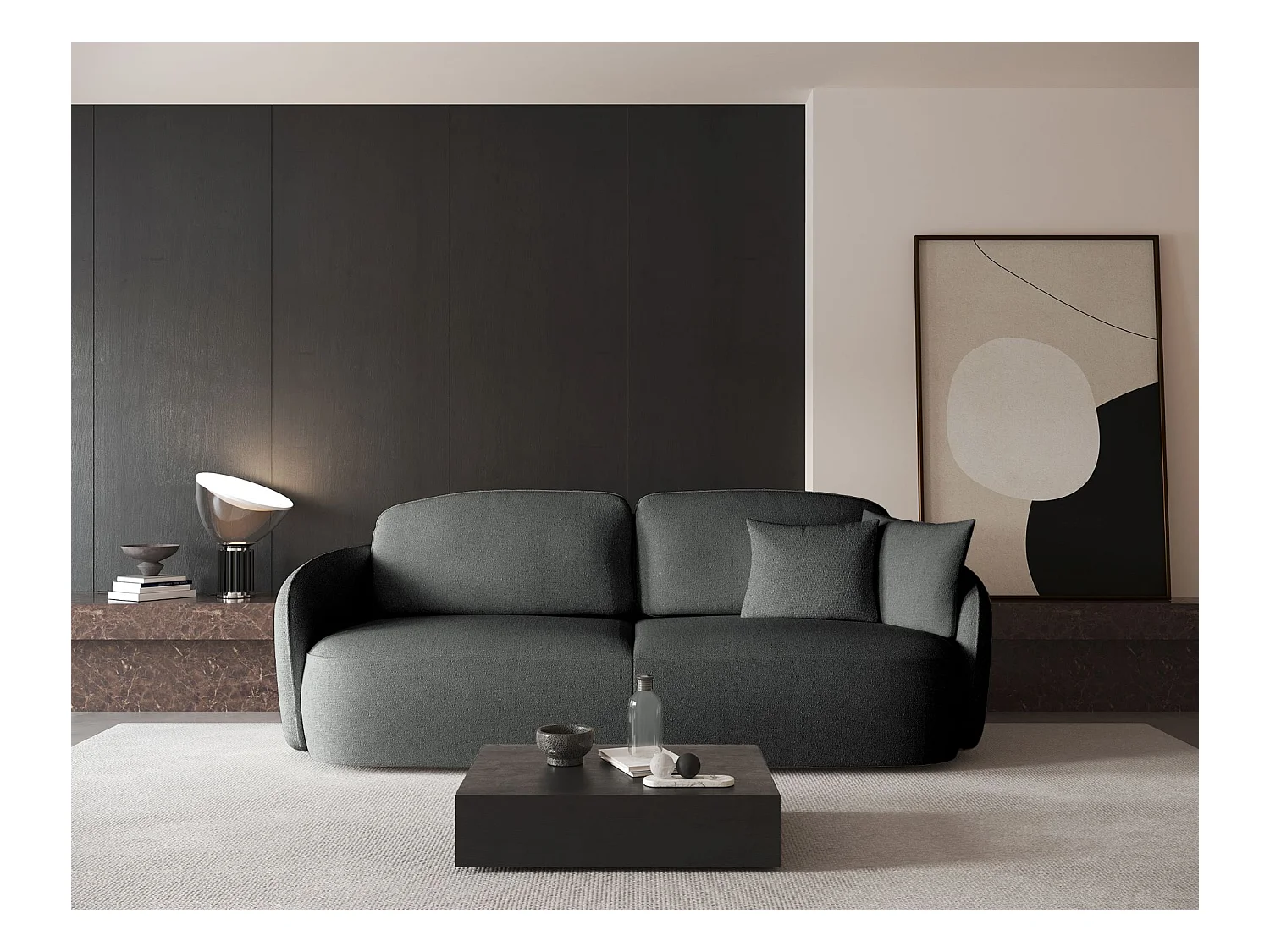 Canapé convertible trois places - en tissu chenille gris foncé - SAVOY
