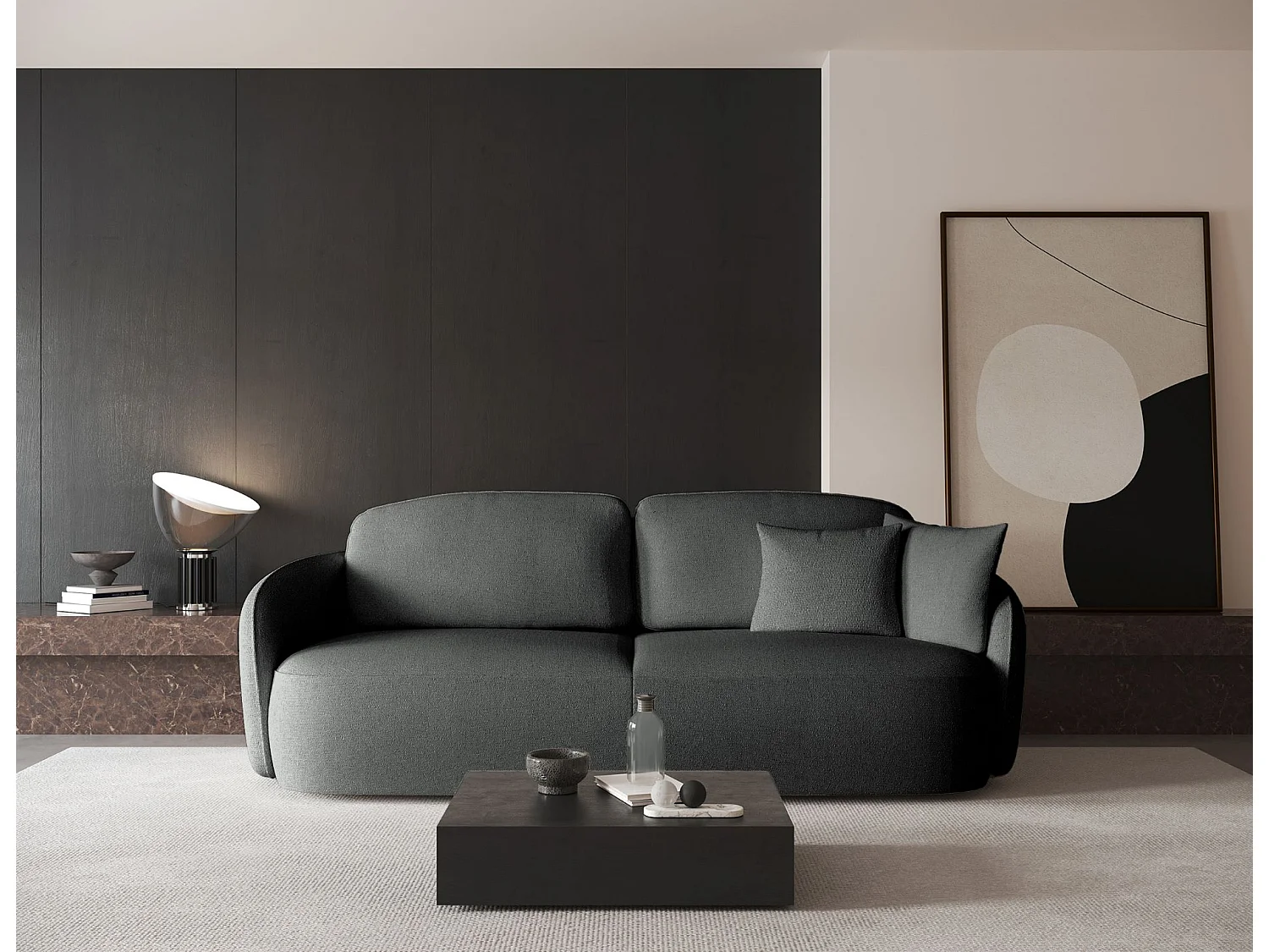 Canapé convertible trois places - en tissu chenille gris foncé - SAVOY