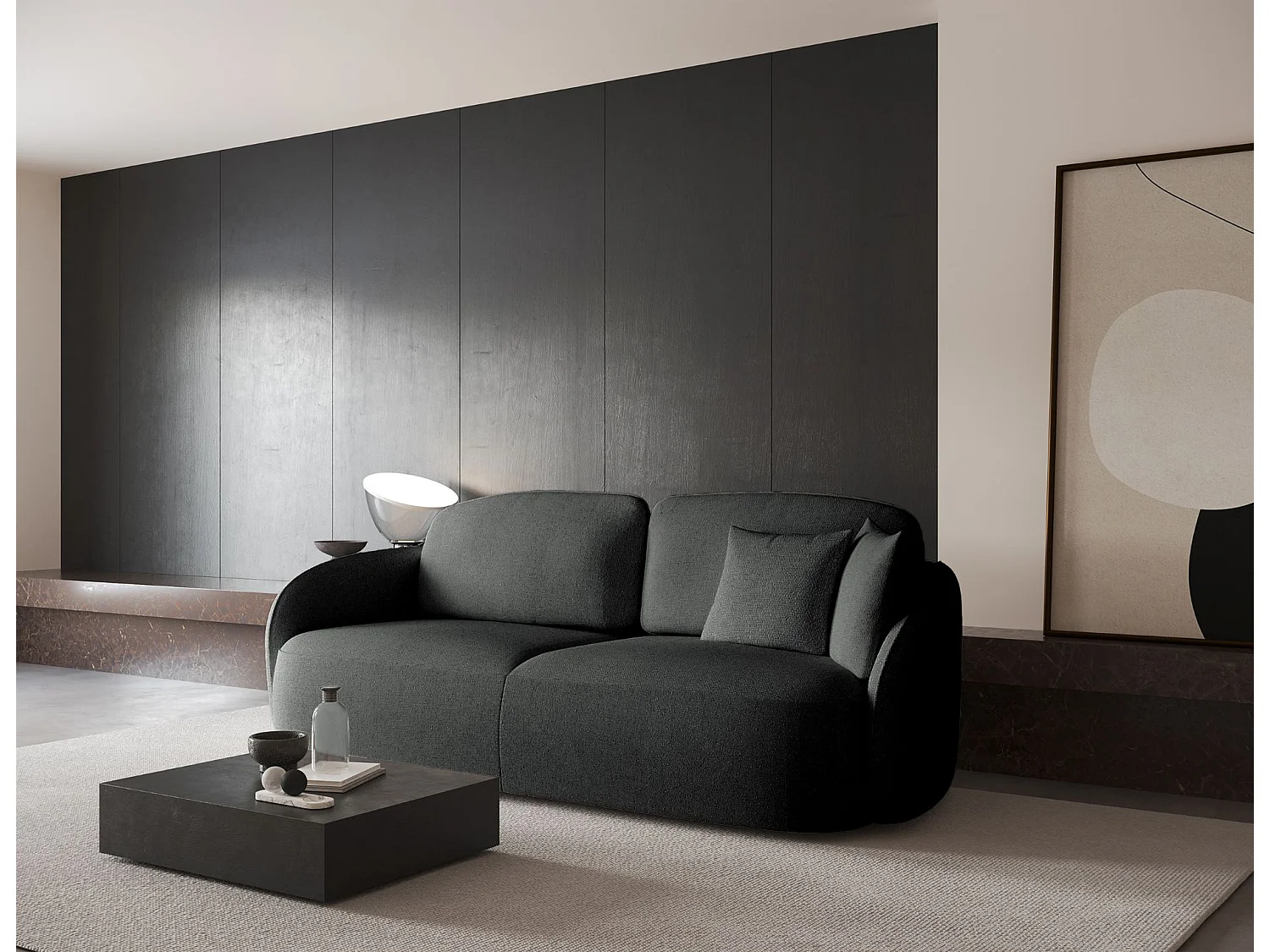 Canapé convertible trois places - en tissu chenille gris foncé - SAVOY